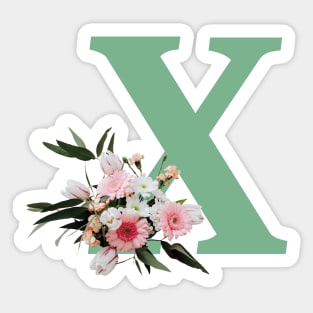 Letter X green with colorful flowers Sticker